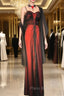 A-line Vintage Style Black and Red Beaded Formal Prom Dresses, Black and Red Formal Dresses