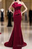 A Noble And Minimalist Wine Red Sleeveless Off Shoulder Ball Dresses With Wine Red Strapless Backless Straps And Ground Length Fishtail Formal Dresses