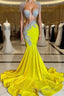 Yellow Scoop Formal Prom Dress with Beadings and Tassels - Mermaid Long