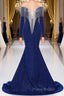 Deep V-neck Shiny Royal Blue Long sleeves Mermaid Formal Prom Dress