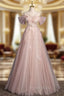 Advanced Pink Tulle Sequins Off the Shoulder Formal Prom Dresses