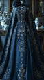 Aesthetic Ball Gown High Neckline Navy Blue Party Dresses Long Formal Prom Dresses Formal Evening Dresses