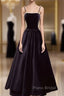 Aline Black Velvet Long Formal Prom Dresses, Black Formal Graduation With Beading