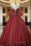 Always Remember Wearing Burgundy Ball Gown Tulle Spagehtti Straps Short Sleeve Quinceanera Dresses