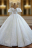 Amazing & Affordable White Ball Gown Tulle Sequins Off the Shoulder Floor Length Wedding Dresses