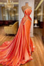Amazing Orange Crystal Mermaid Formal Prom Dresses With Detachable Train