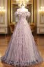 Amazing Pink Tulle Off the Shoulder Beading Formal Prom Dresses