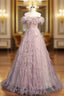 Amazing Pink Tulle Off the Shoulder Beading Formal Prom Dresses