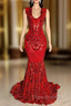 Amazing Sequins Mermaid Formal Prom Dresses Sleeveless V-Neck Online