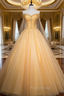 An Extra 40% Off Storewide Fashion Gold Ball Gown Tulle Off the Shoulder Beading Quinceanera Dresses