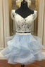 And Light Sky Blue Two Piece Off the Shoulder White Short Party Dresses