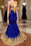 Appliques Spaghetti Sleeveless V-neck Mermaid Formal Prom Dresses