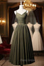 Army Green Satin Spaghetti Straps Pleats Formal Prom Dresses