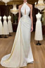 Backless Evening Dresses Mermaid Halter Floor Length Satin Long Turkey Dubai Saudi Arabic Evening Gown Formal Prom Dresses