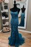 Backless Mermaid Dark Teal Lace Long Formal Prom Dresses, Mermaid Teal Lace Long Formal Evening Dresses
