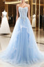 Light Blue Beaded Long Formal Prom Dresses