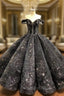 Ball Gown Black Sequins Off the Shoulder Appliques Formal Prom Dresses