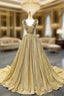 Ball Gown Gold Sequins V-neck Appliques Formal Prom Dresses With Train