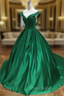 Ball Gown Green Satin Off the Shoulder Formal Prom Dresses
