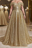 Ball Gown Off-the-Shoulder Sweep Train Sequins Formal Prom Dresses With Lace