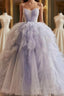 Ball Gown Ruffles Blue Tulle Lace Up Formal Prom Dresses