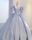 Ball Gown Satin Dresses Puffy Sleeves Open Back