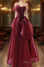 Ball Gown Strapless Burgundy Organza Formal Prom Dresses Formal Dresses