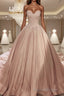 Ball Gown Sweetheart Court Train Satin Evening Dresses With Appliques Lace