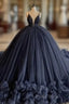 Ball Gown V Neck Tulle Black Wedding Dresses Spaghetti Straps Formal Dresses