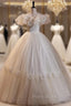 Ball Gown White Tulle 3D Flower Wedding Dresses