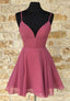 Cute V-Neck Chiffon Short Prom Dresses, A-Line Evening Dresses