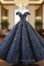 Be The Formal Prom Queen In Navy Blue Sequins Ball Gown Off The Shoulder Formal Prom Dresses