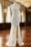 Beaded Evening Dresses Sweetheart Slit Champagne Mermaid Formal Prom Dresses