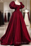 Beautiful Ball Gown Square Neckline Satin Long Red Formal Prom Dresses