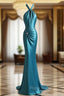 Beautiful Blue Halter Mermaid Backless Long Formal Prom Dresses Gorgeous Formal Evening Dresses