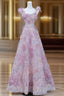 Beautiful Flowers Tulle Long Formal Dresses, Purple Pink A-Line Evening Dresses