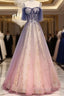 Beautiful Gradient Pink Sweetheart Floor Length Party Dresses, A-Line Gradient Long Formal Prom Dresses