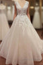 Beautiful Long A-Line Appliques Lace Tulle Wedding Dress