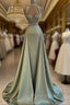 Beautiful Mermaid Sage Green Long Satin Formal Prom Dresses
