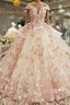 Beautiful Pink Tulle With Flowers And Beaded Long Party Dresses, Pink Sweet 16 Gown