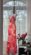 Beautiful Printed V-Neck Strapless Chiffon Mermaid Formal Prom Dresses