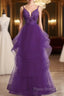 Beautiful Purple Tulle Layers With Lace Long Formal Dresses, Purple Formal Prom Dresses Party Dresses