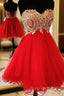 Beautiful Red School Homecoming Dresses Sweetheart Gold Applique