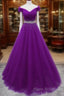 Beautiful Sequins Sweetheart Long Party Dresses, Purple Tulle Formal Gown