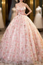 Beautiful Strapless Tulle Flower Long Pink Ball Gown