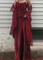 Beautiful Wine Red Satin Long Formal Prom Dresses With Straps, Wine Red Long Party Dresses