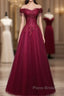 Beautiful Wine Red Tulle Sweetheart Long Formal Prom Dresses, A-Line Party Dresses