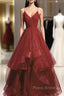 Beautiful Wine Red Velvet Straps V-Neckline Party Dresses Formal Prom Dresses, Long Evening Dresses