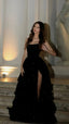 Black A-Line Ruffle Sequin Formal Prom Dresses