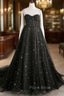 Black A line Sweetheart Neck Tulle Long Formal Prom Dresses, Black Formal Graduation Dresses